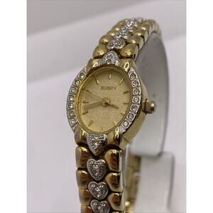 Vintage Elgin Hearts Gold Watch Works New Battery